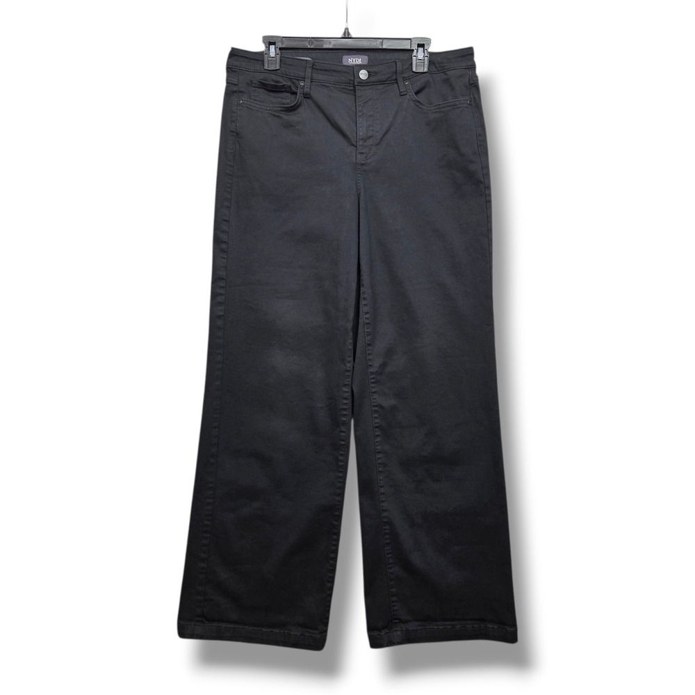 NYDJ Teresa Wide Leg Jeans Womens 12 PILLED High Rise Lift Tuck‎ Black